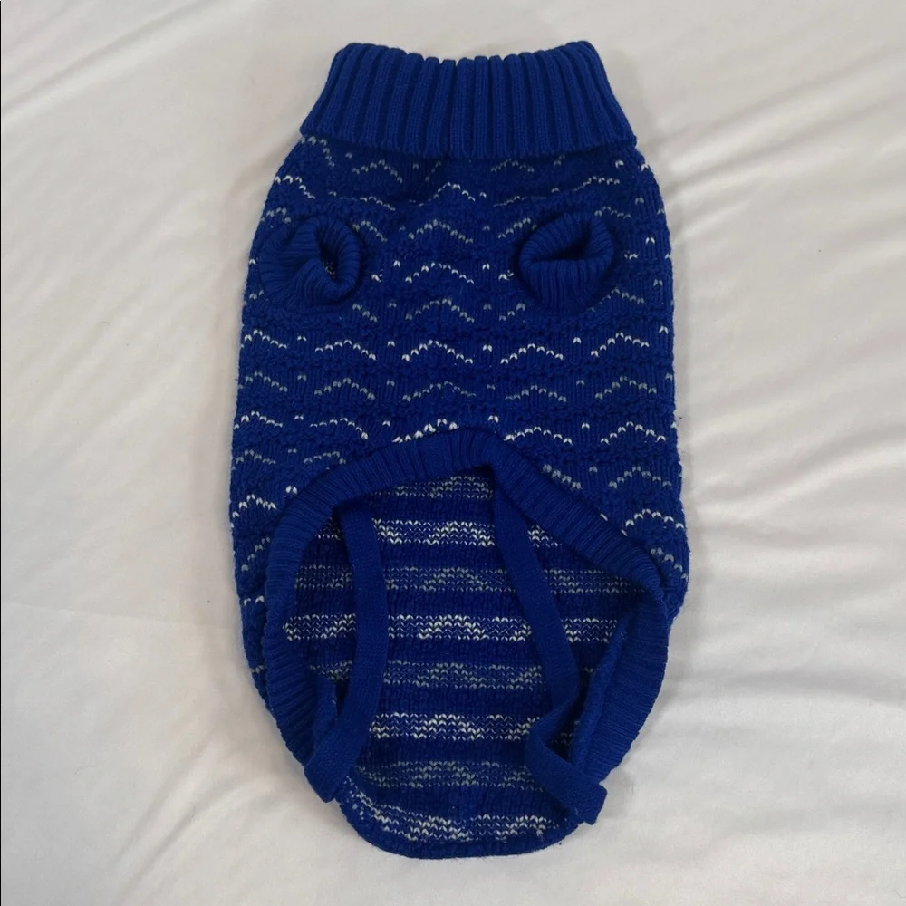 Blue and White Knit Dog Sweater